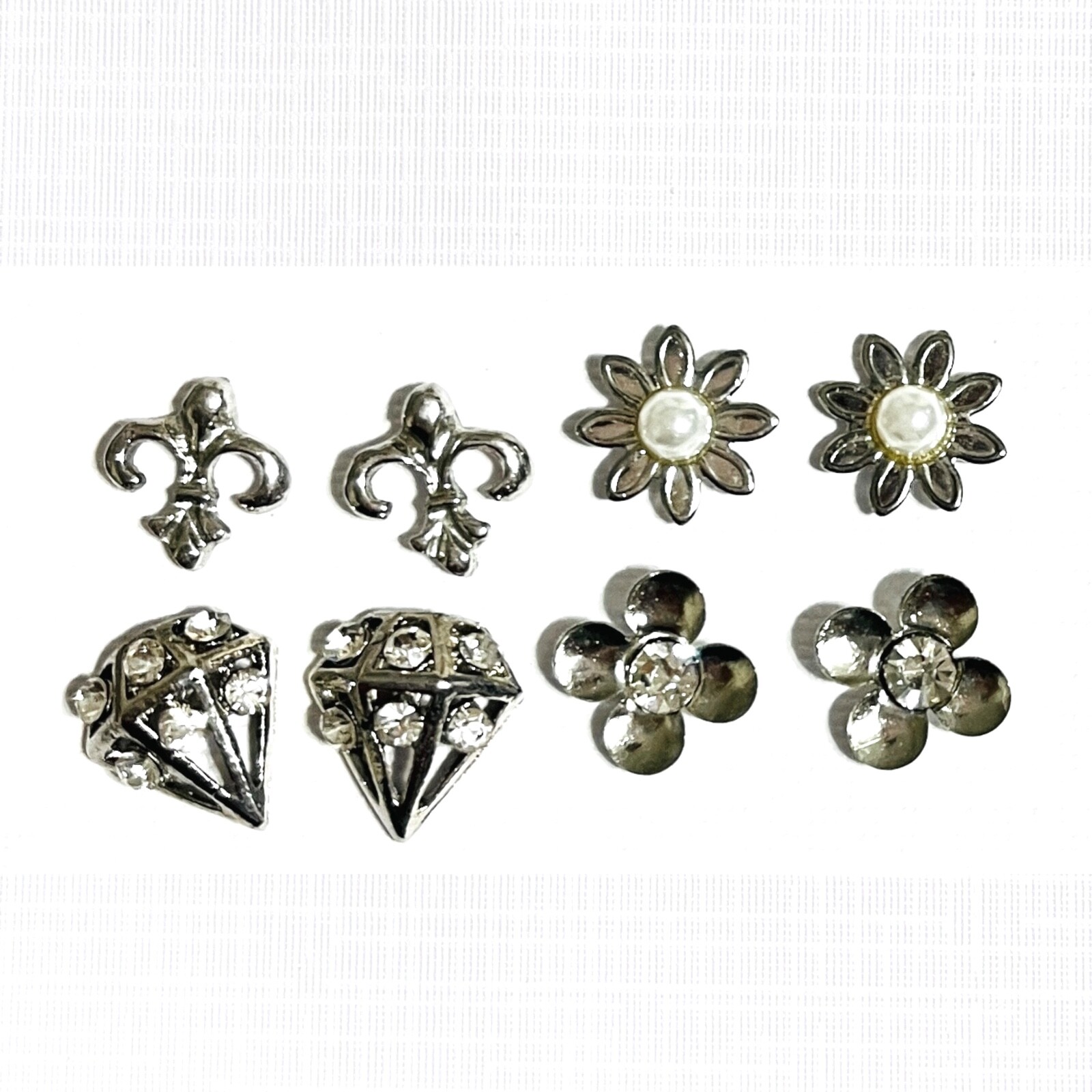 Vtg – Now Lot Silver Tone Pierced Earrings Studs 8 Pair Flower Bow Heart Retro
