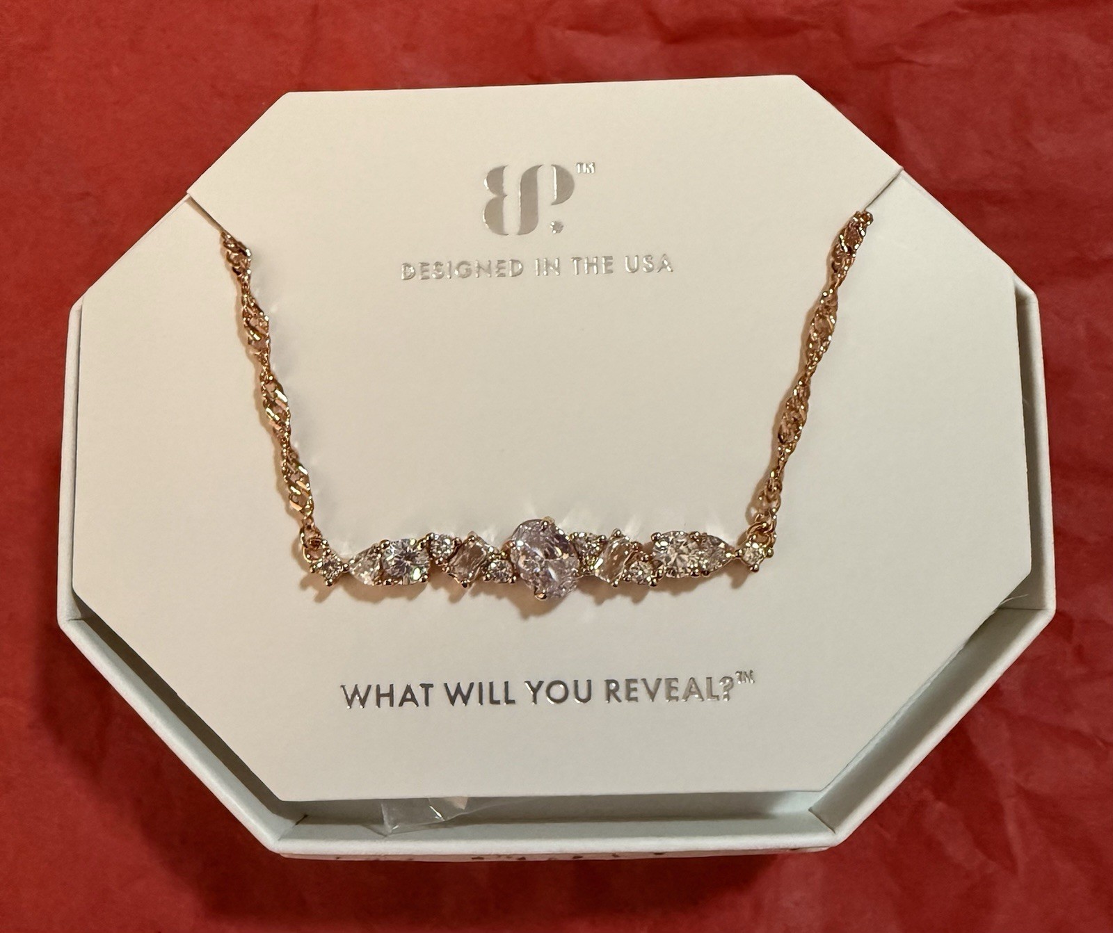 Bomb Party RBP7438 A Bar Set High Diamond CZ Necklace RGP April 2024 MSRP $140