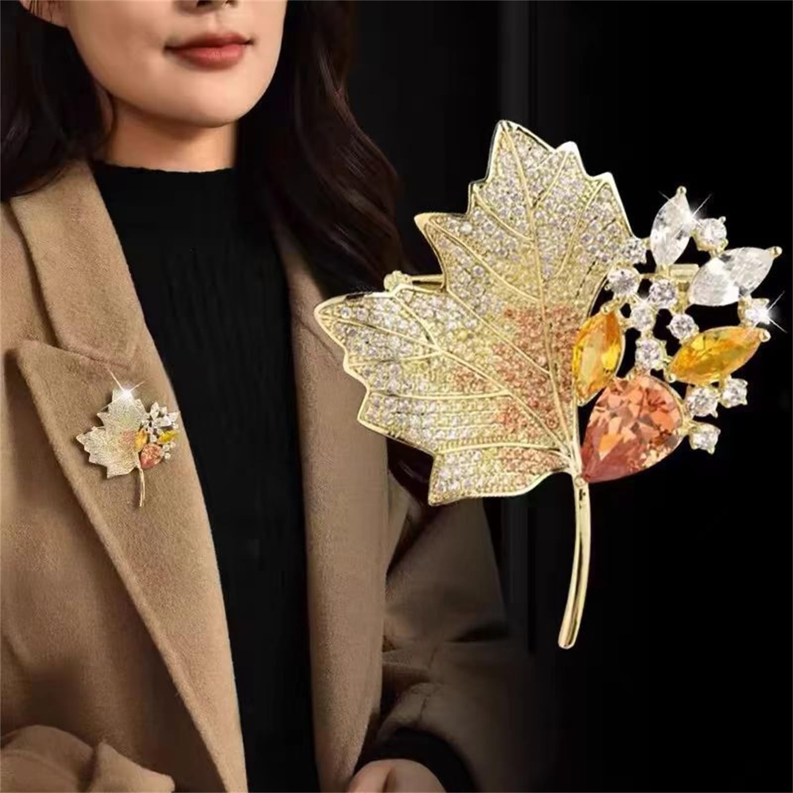 Maple Leaf Brooch Pin for Women Dainty Shining Crystal Autumn Fall Leaves Bro…