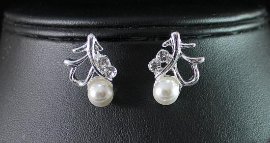 FLORAL BRIDAL CLEAR AUSTRIAN RHINESTONE FAUX PEARL NECKLACE EARRINGS SET N1346