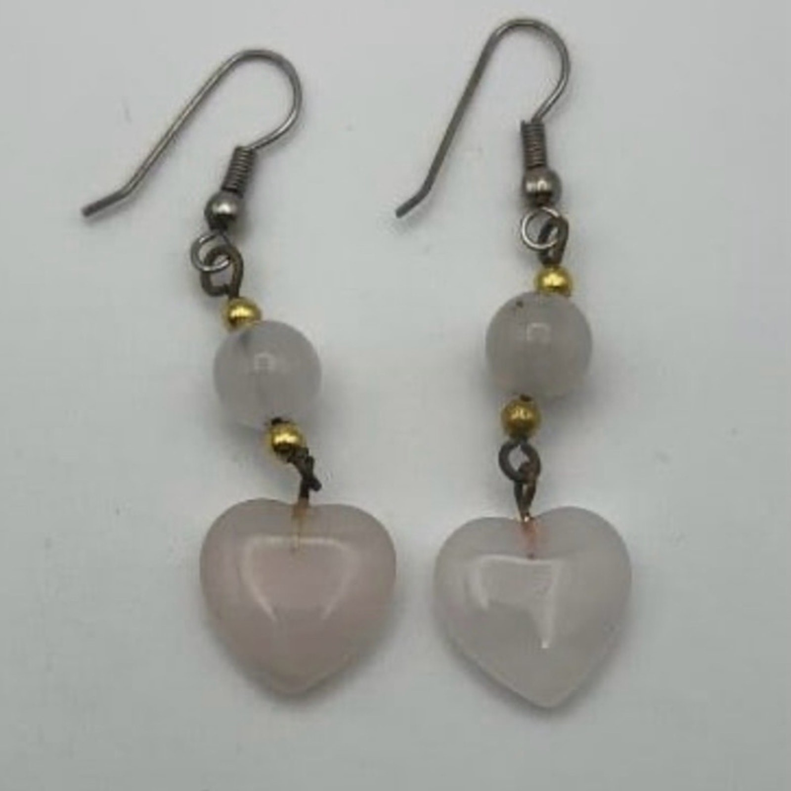 Rose Quartz Blue Stone Set Two Stretch Bracelets Drop Earrings Pierced