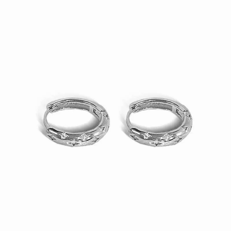 925 Silver Starburst Huggie Earrings Star Hoop Earrings Celestial Earrings 034
