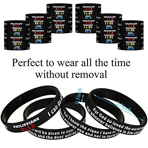 Inspirational Bible Verses Religious Christian Silicone Rubber Bracelets, 48 Pcs