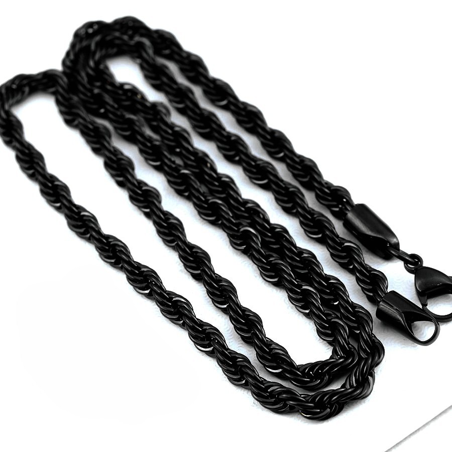 DG Men’s 24″ Rope Chain JESUS CROSS Charm Black Stainless Steel,Ion Plated Box