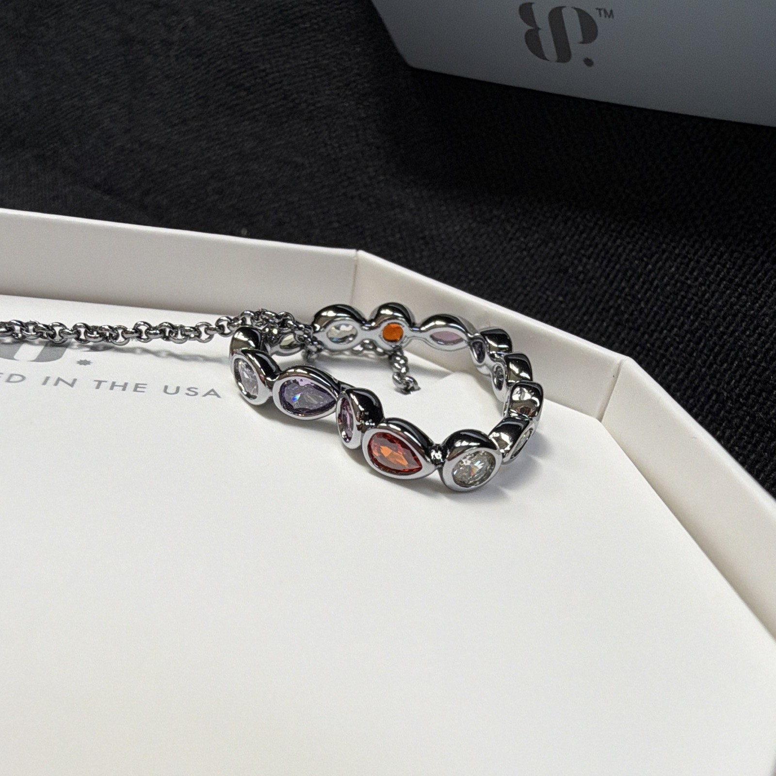 BP Graceful Heart Multicolor CZ Necklace Hematite Plated 18″ NK84861