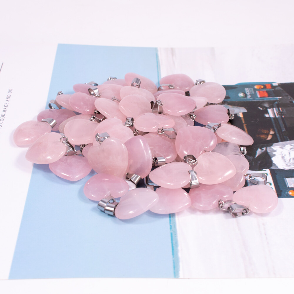 Natural rose quartz stone heart pendant Healing Pink Crystal Reiki Pendants 50pc