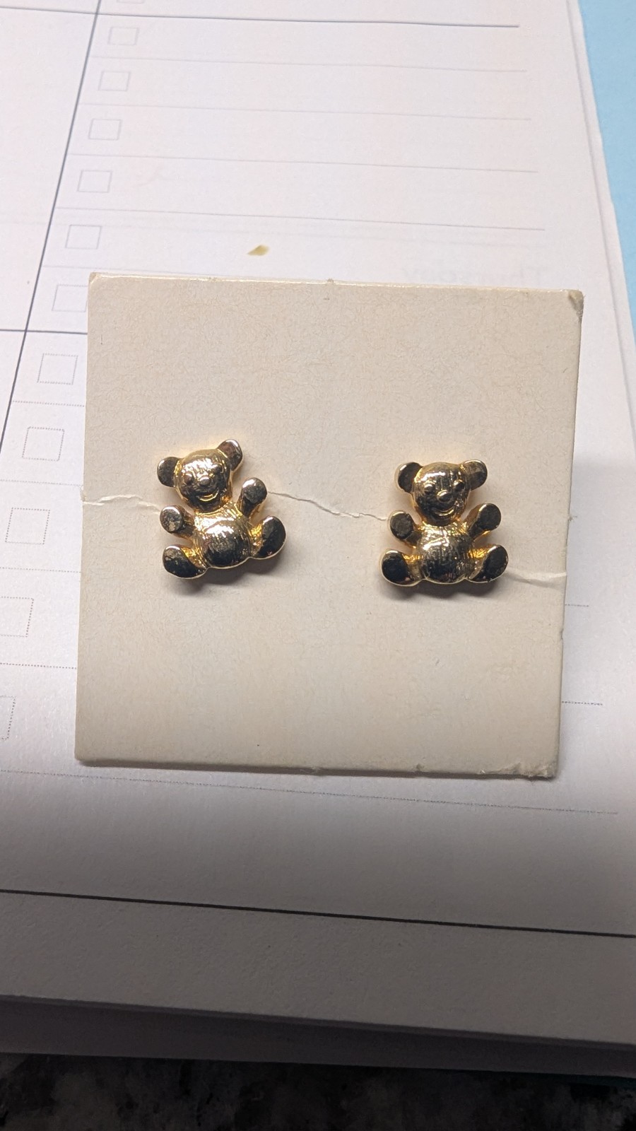 Vintage 1970’s Avon Teddy Bear Stud Earrings Gold Tone