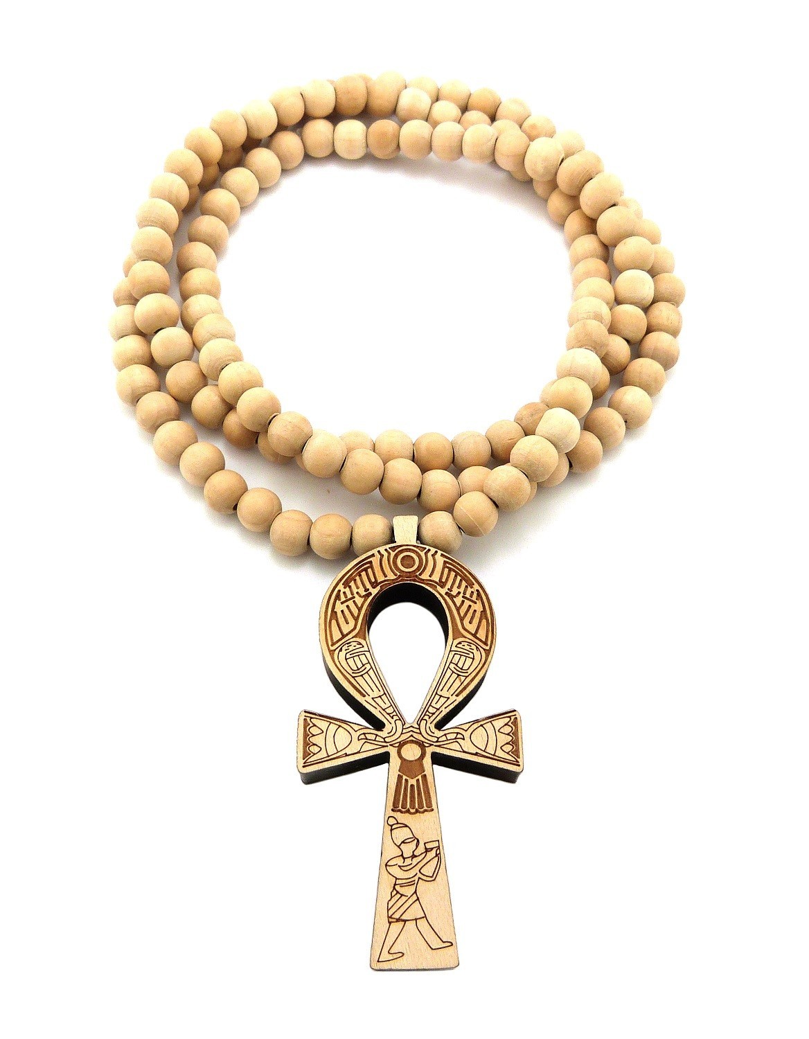 NEW ANKH CROSS GOOD QUALITY WOOD PENDANT 8mm/36″ WOODEN BEAD NECKLACE XJ217