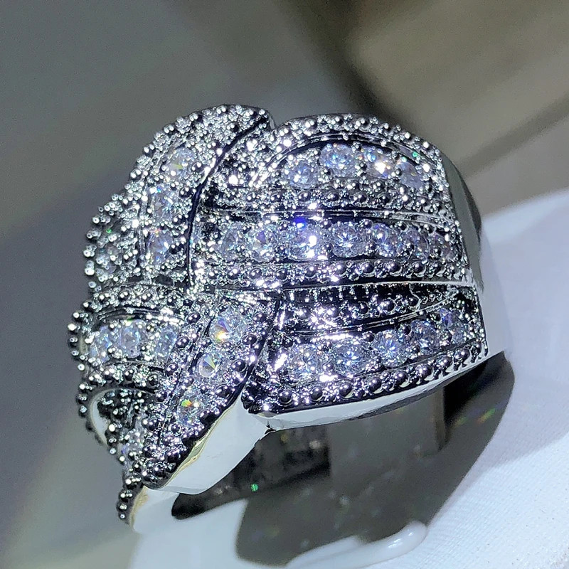 Sterling Silver Band Ring Simulated Zirconia Pave Set Wedding Women Jewelry
