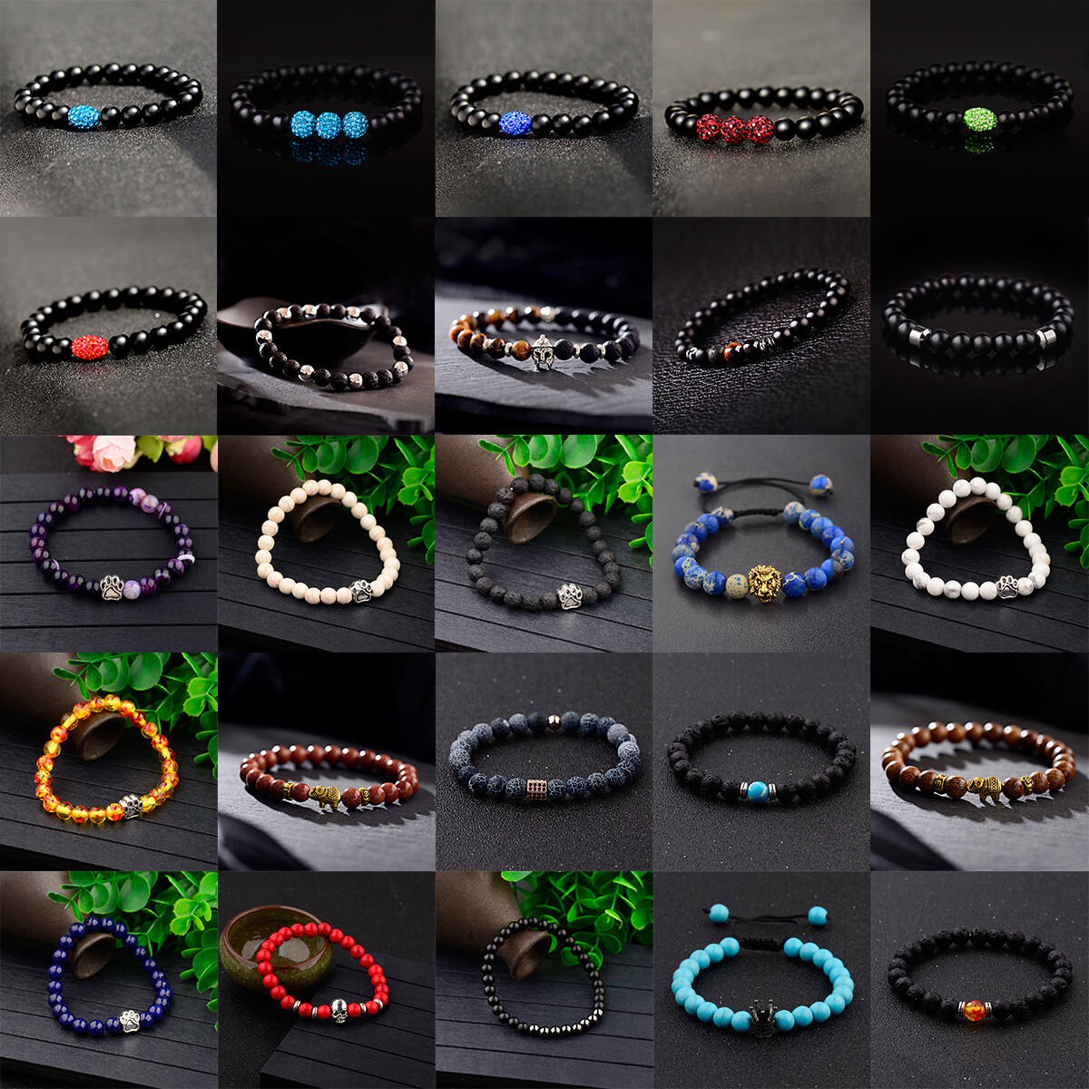 Wholesale Mixed Beaded Bracelet Natural Stone Stretch Women Men Bracelet Jewelry