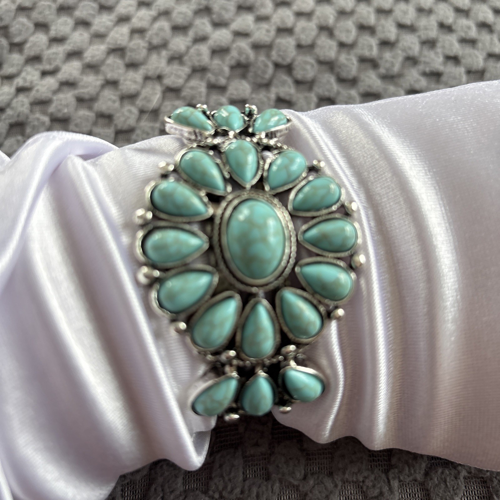 Turquoise Cuff Bracelet Western Boho Silvertone Jewelry Boho