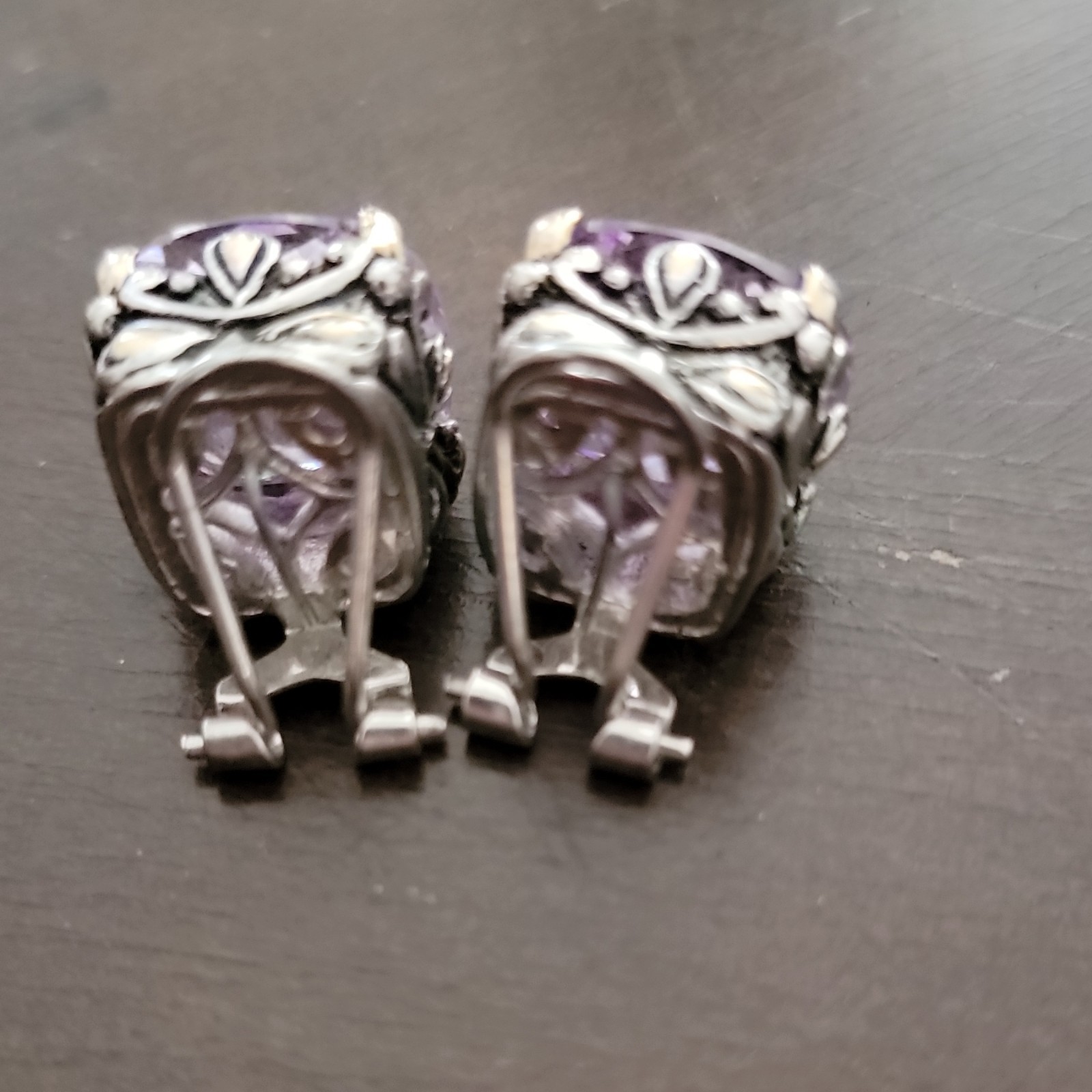 Purple Cushion-Cut Crystal Leverback Dangle Earrings Silver-Tone Prong Set