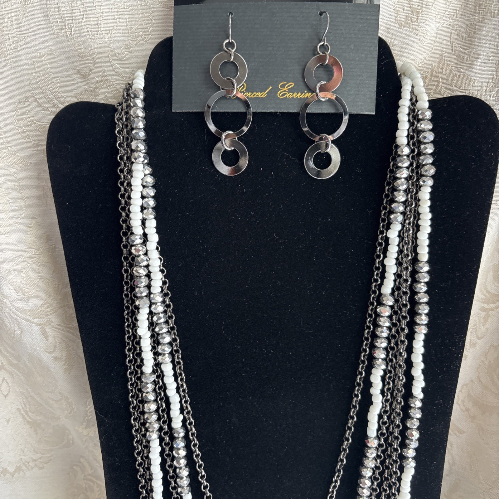 Park Lane Chic Earrings Hematite Tone Interlocking Circles & Unsigned Necklace