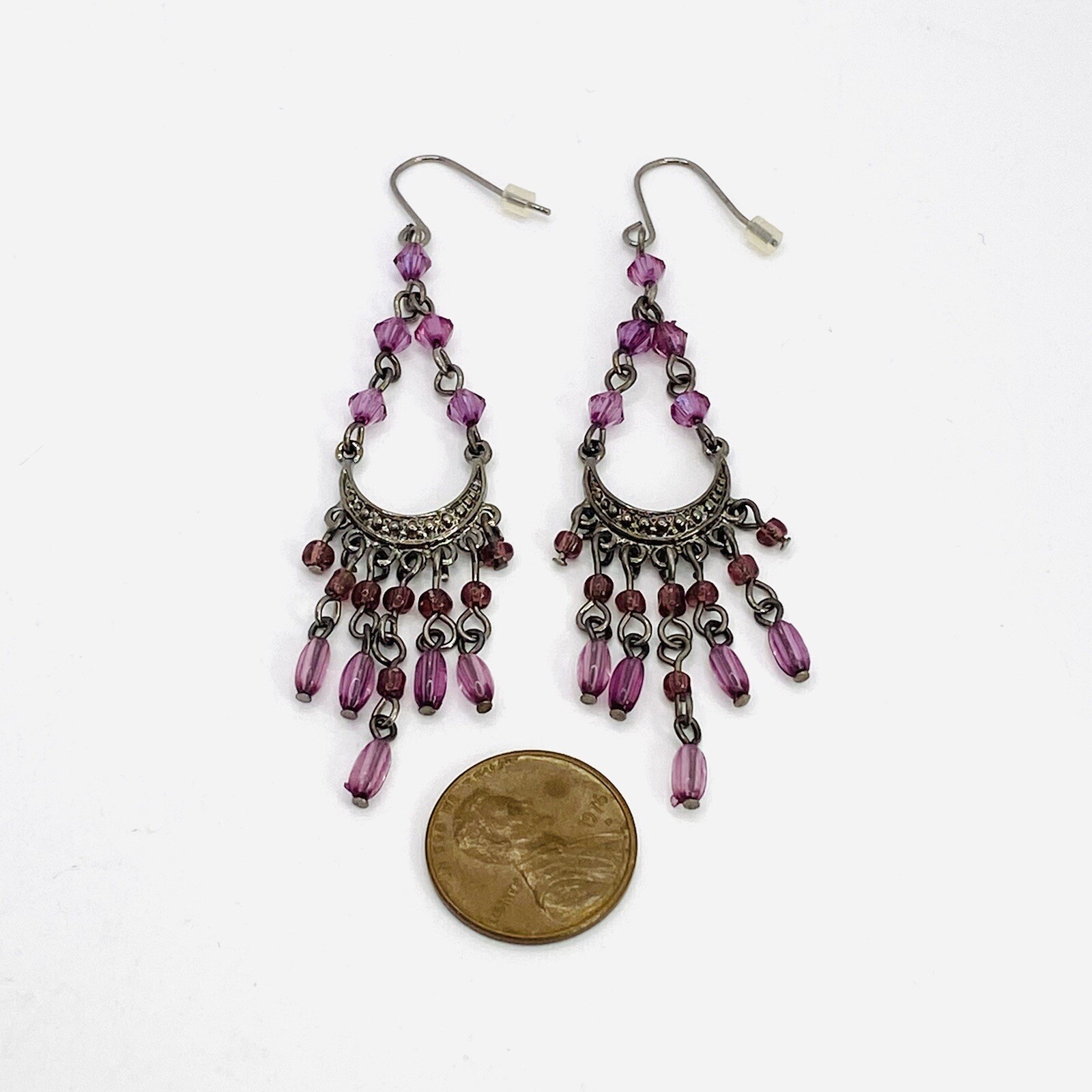 Earrings Chandelier Style Gun Metal Acrylic Beads Jewelry Fashion