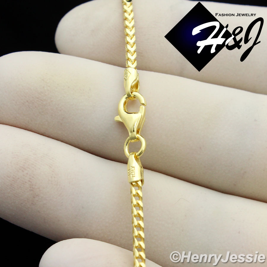 24″MEN 925 STERLING SILVER 2.5MM GOLD PLATED FRANCO BOX CURB LINK NECKLACE*SN6