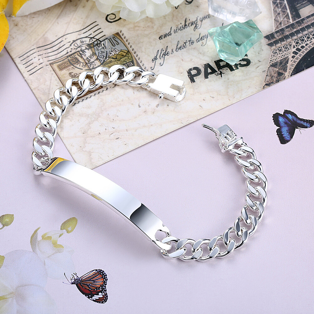 Women’s Mens Unisex Sterling Silver Plated ID Bracelet 8″ L22
