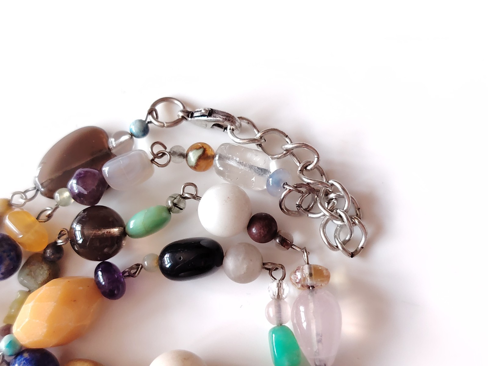Mixed Stone Bead Necklace Quartz Amethyst Sodalite Carnelian Aventurine