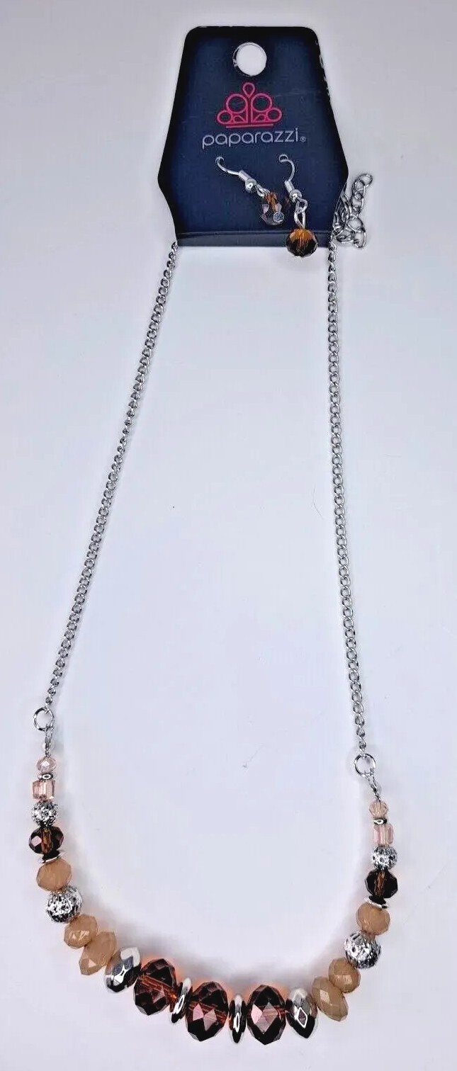 New Paparazzi Jewelry Earrings & Necklace Set “Turn up the Tea Lights” Brown