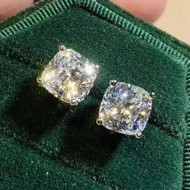4.00CT Cushion Cut Simulated Diamond Women’s Stud Earrings 14K White Gold Plated
