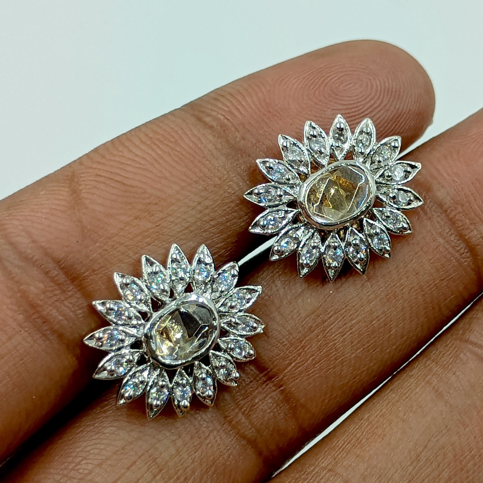 22k Gold Plated Yellow Stone Stud Earring Traditional South Indian Fashion Jewel
