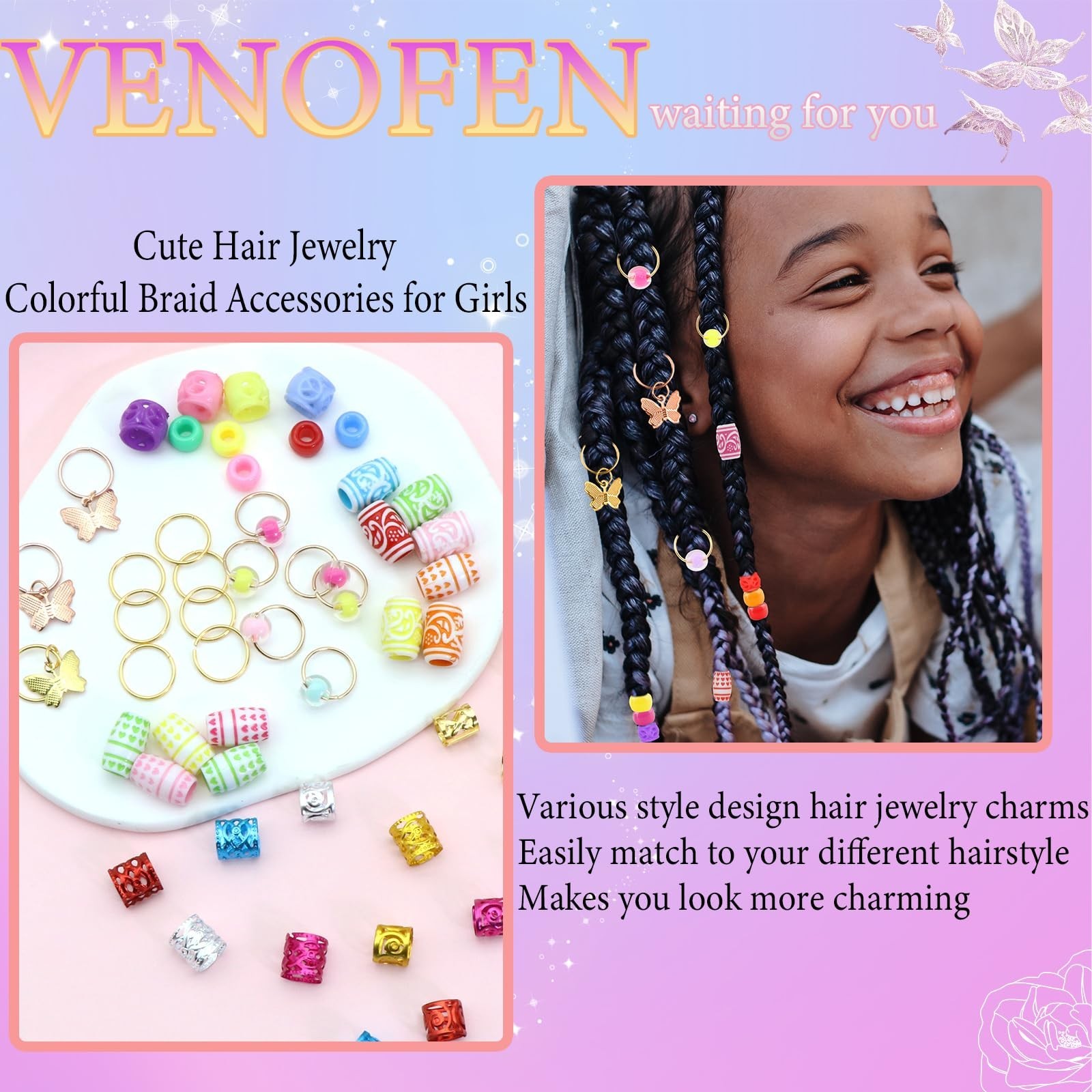 247PCS Hair Jewelry for Braids Mixed Color Loc Dreadlock Beads Metal Alloy Ha…