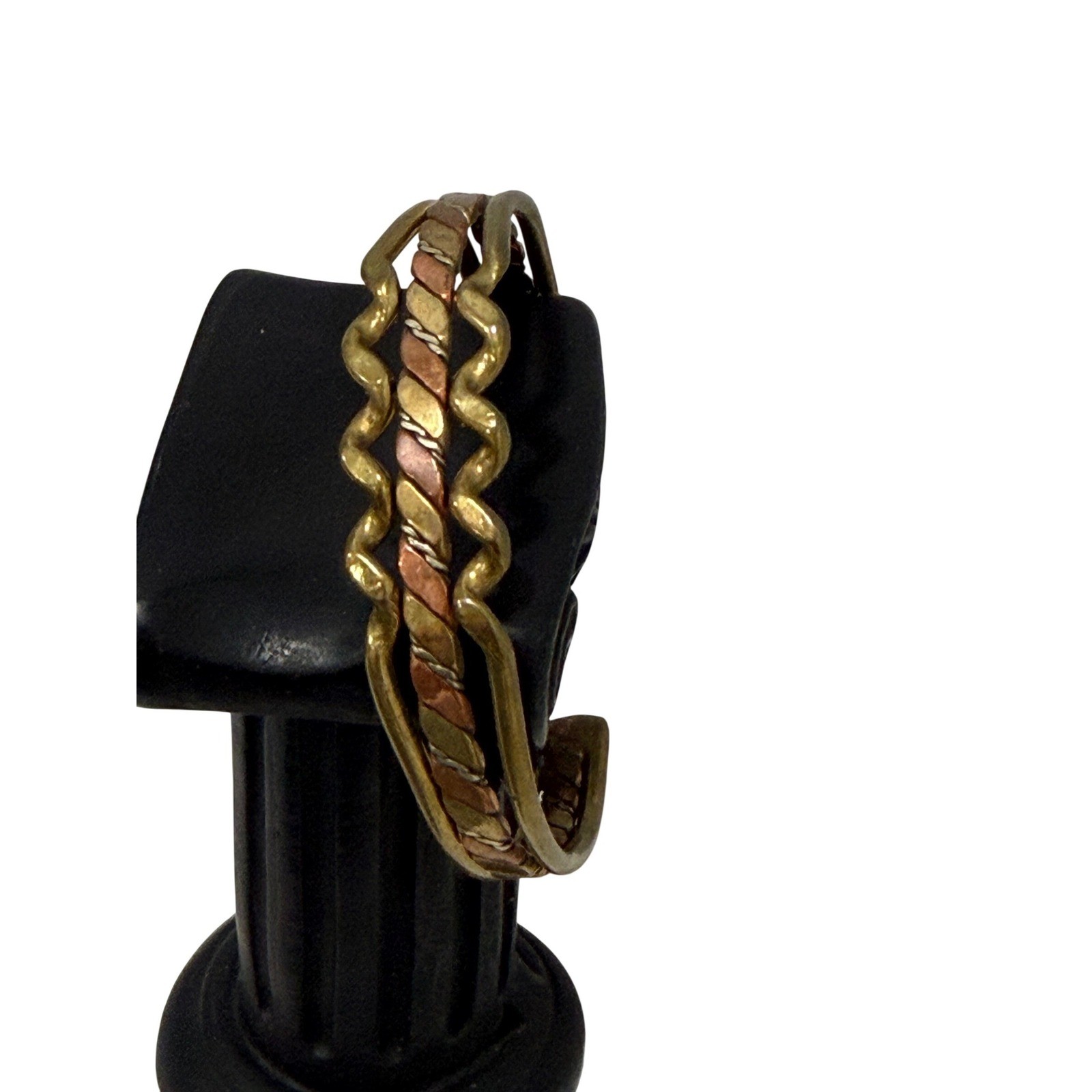 Mixed Metal Gold Copper Silver Tone Cuff Bracelet Unisex 7in Twisted Wavy