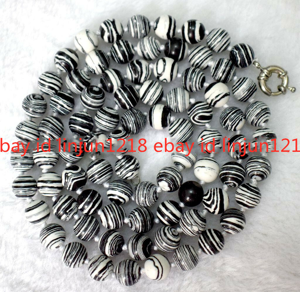 New 8mm 10mm 12mm Turquoise Black White Gemstone Round Necklace Long 18-100”