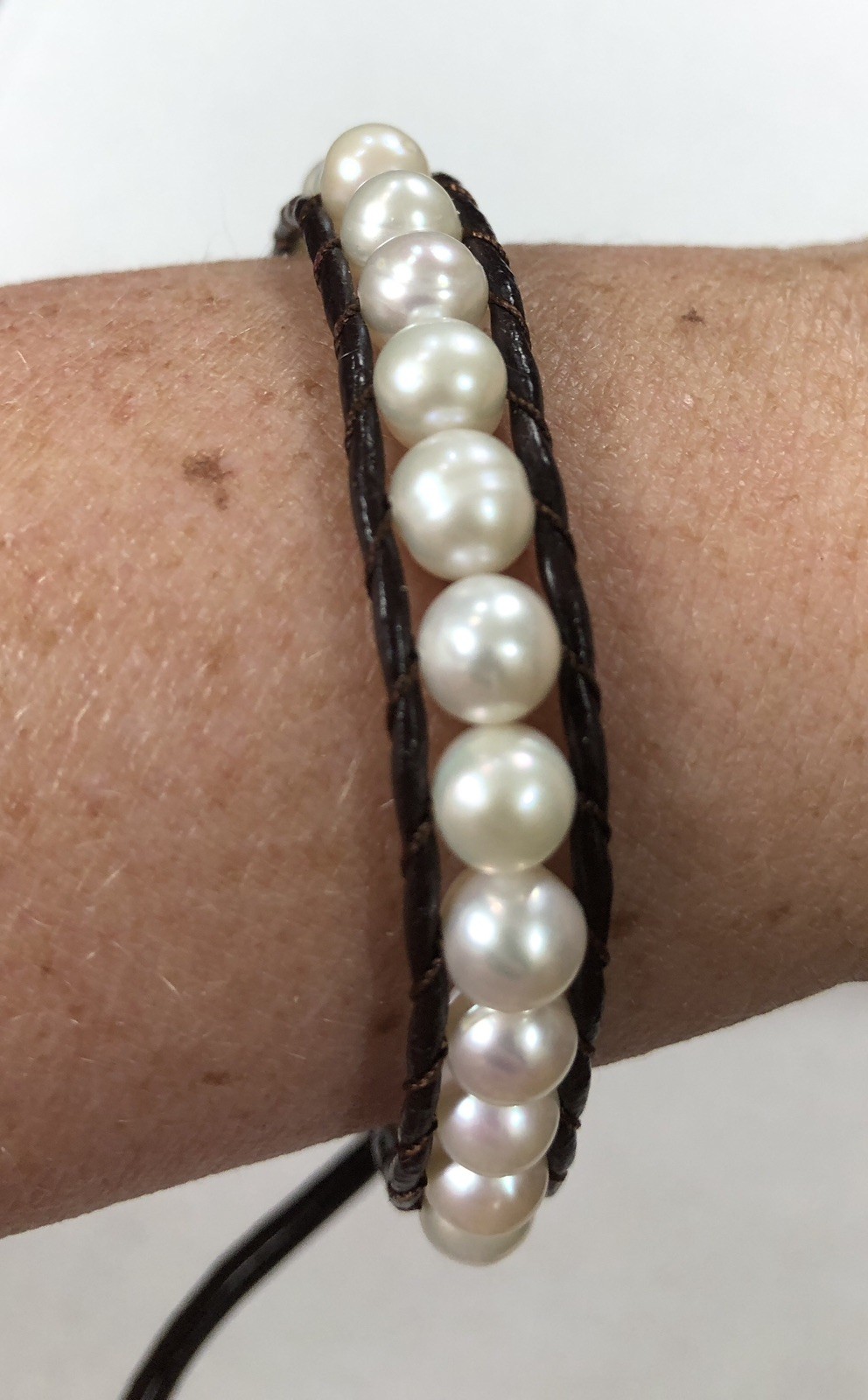 Pearl Leather Bracelet Wrap Artisan Handmade – 7 inch to 8 inch Length