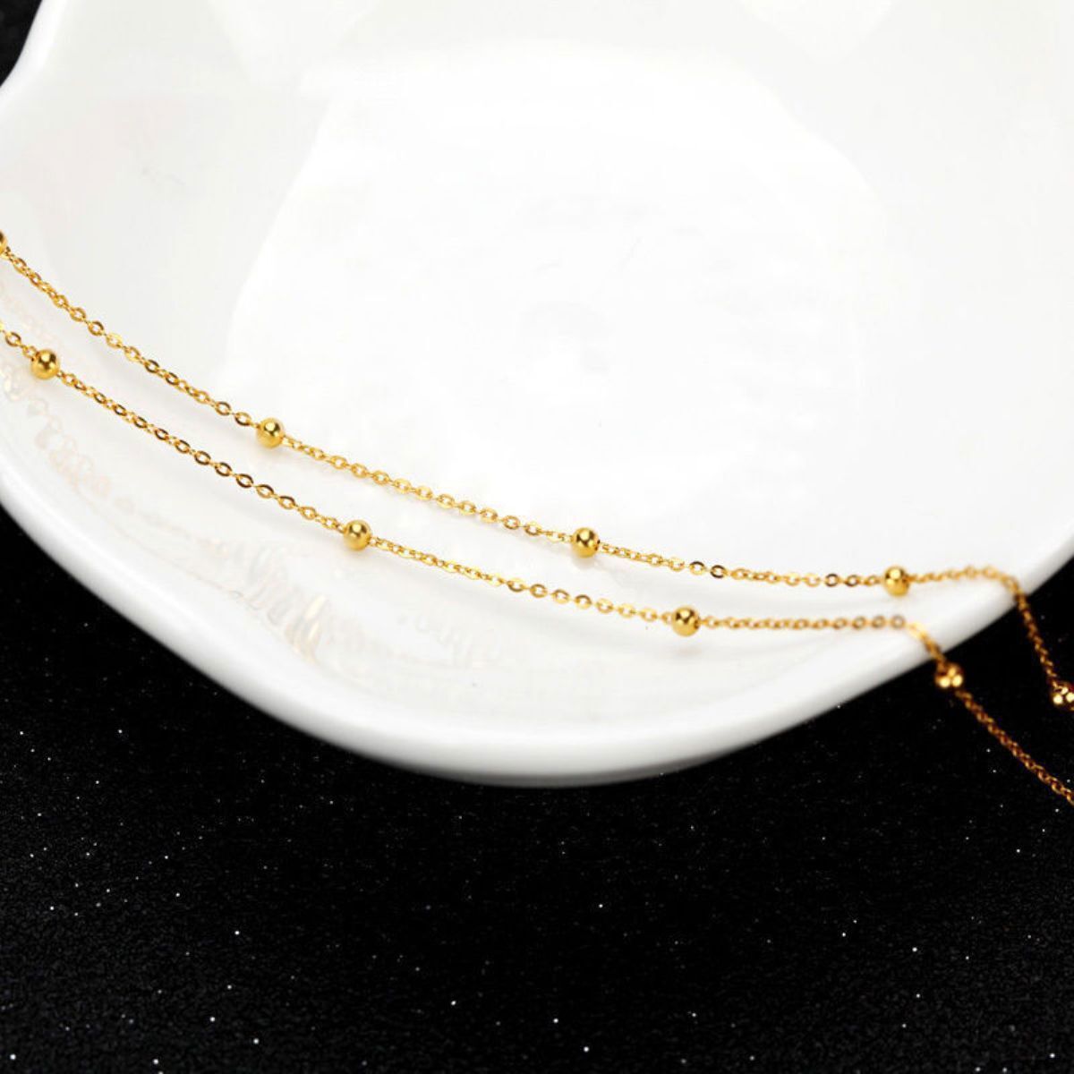 Authentic 18k Yellow Gold Chain Women Luck Beads With O Link Necklace 20inch