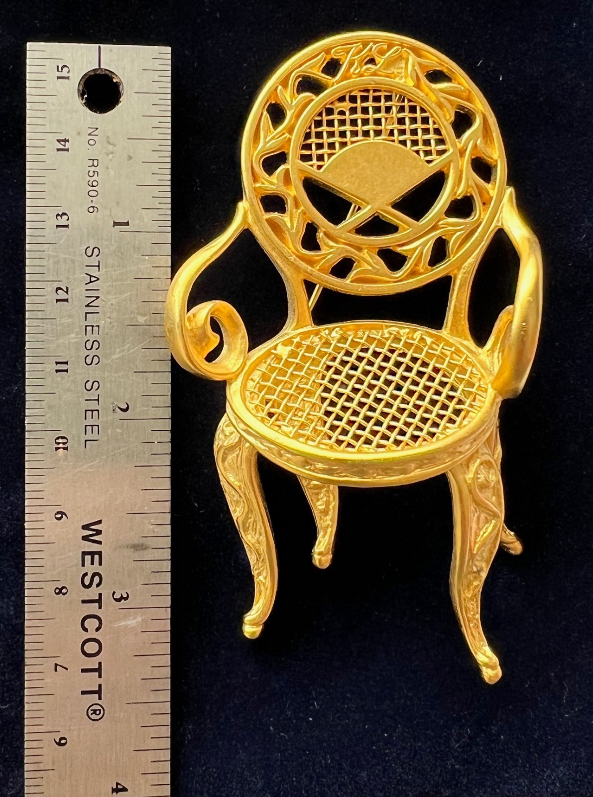 Karl Lagerfeld Iconic Vintage Oversized Gold Tone Rococo Louis XV Chair Brooch