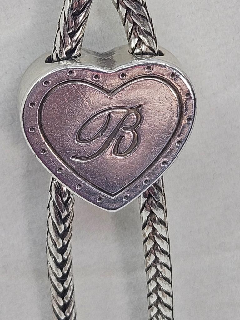Brighton Eliza Silver Heart Slide Bolo Lariat Necklace #597 Wheat Chain Retired