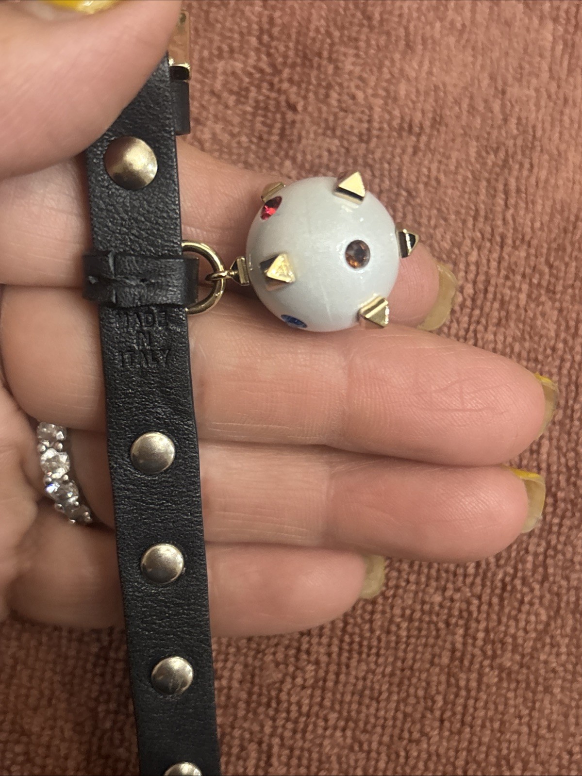 Valentino Rockstud Spike Leather Bracelet Black With A Spiked Cream Ball!