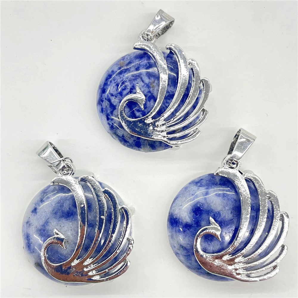 10pcs Mixed Natural Stone Round Peacock Pendants Healing DIY Jewelry Making