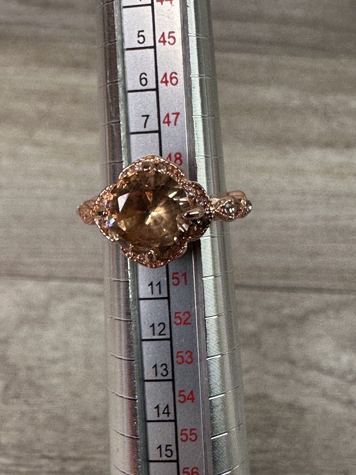 Rose Gold Tone Cushion Cut Halo Ring Set Size US 5 Champagne CZ