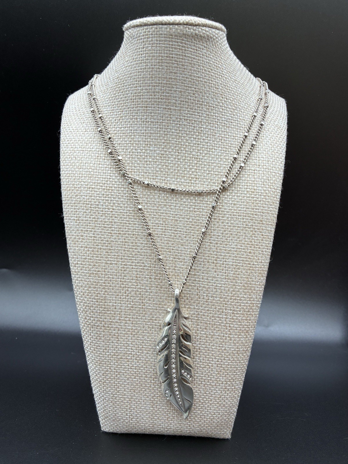 Brighton Contempo Ice Feather Pendant Necklace #1067 36” Long Reversible