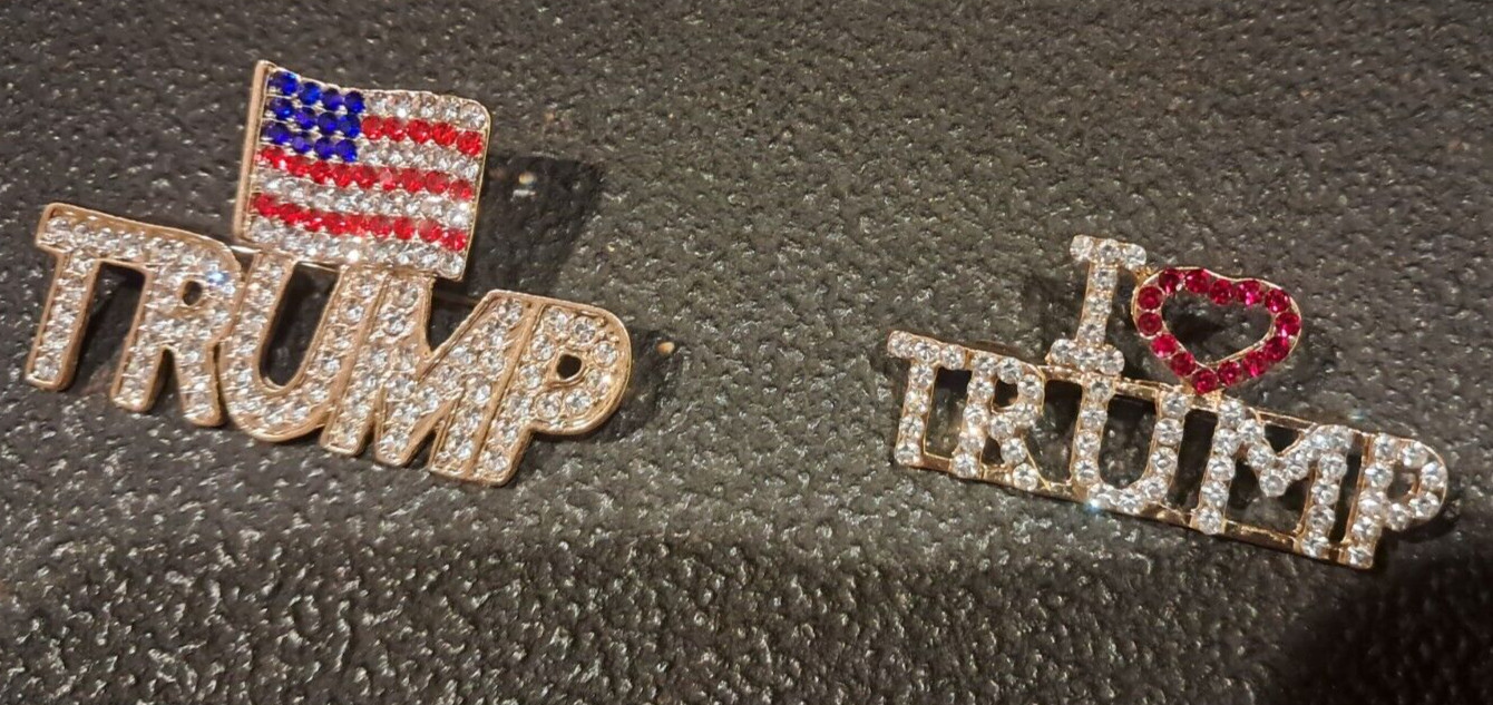 Pair of Trump Brooch w/ The USA Flag & Love Trump Brooch Pin 2024 United States
