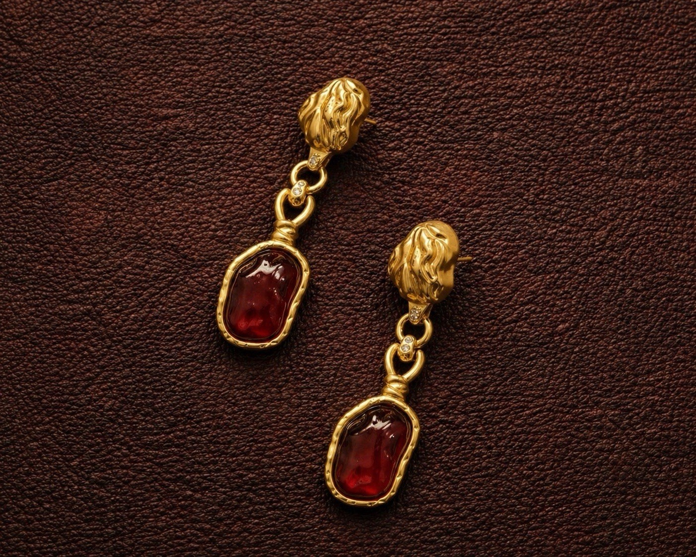 Art Nouveau Sculptural Earrings Antique Museum Gold Molten Chain VTG Abstract CZ