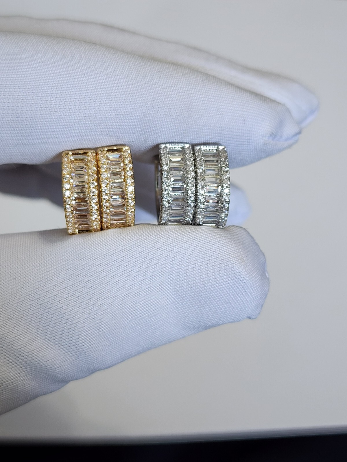 Gold Plated Hoop Earrings With Cubic Zirconia Unisex Hip Hop Jewelry Women, Men