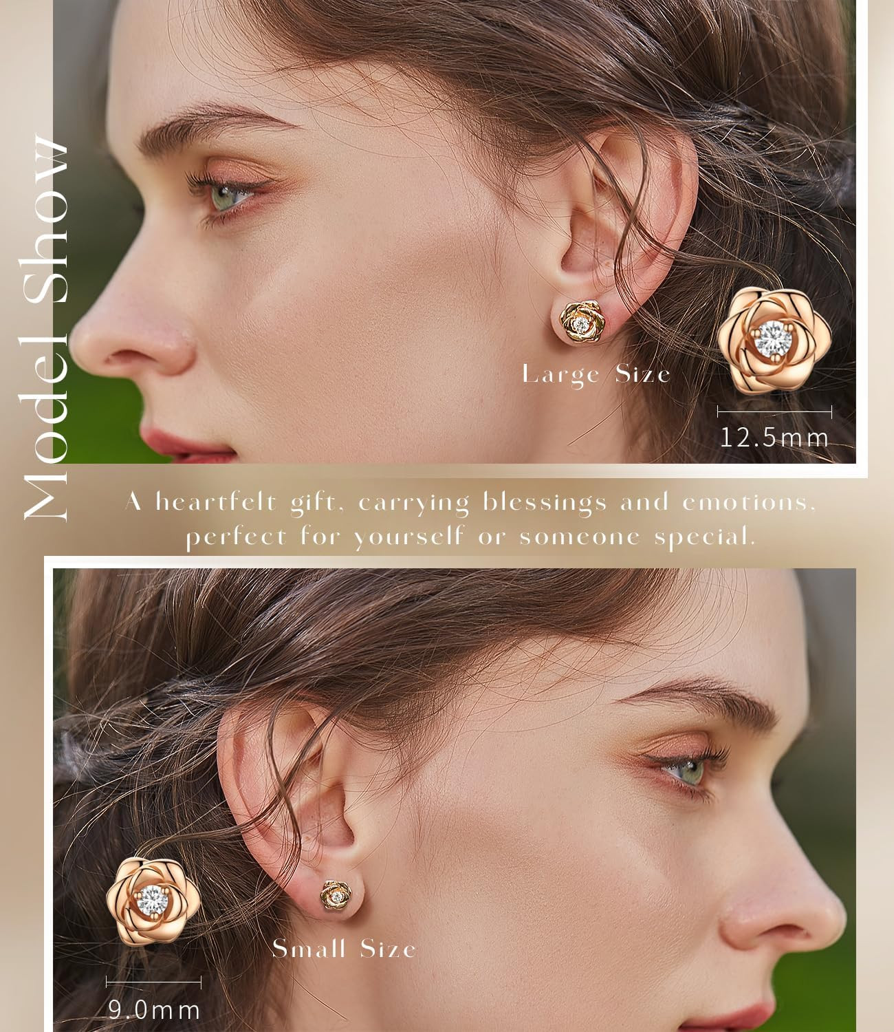 Gold Plated Sterling Silver Rose Flower Earring Studs, Hypoallergenic & Nickel F