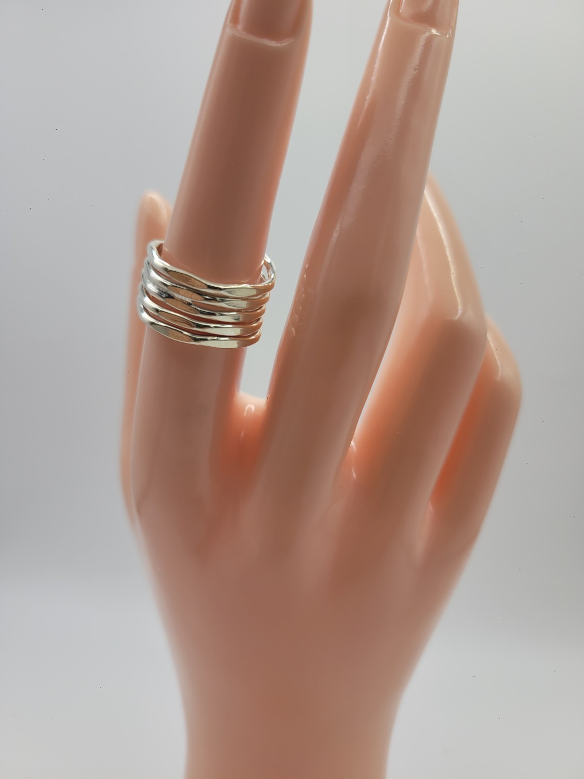 Silver 925 Modernist Layered Waved Band Ring – Women’s Size 6.5