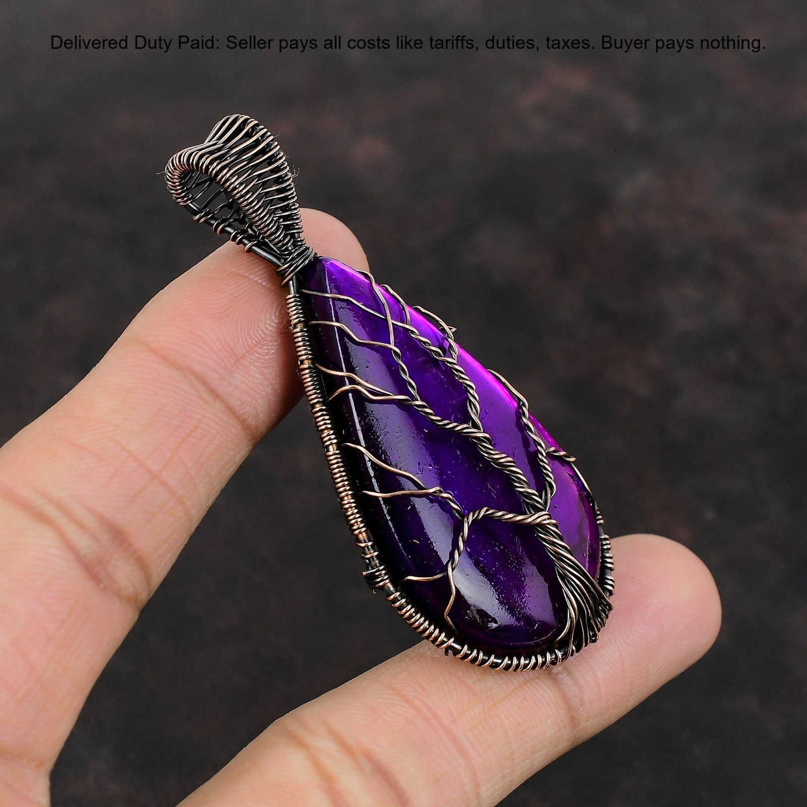 Pink Fire Labradorite Gemstone Wife Tree Of Life And Wire Wrapped Pendant Copper