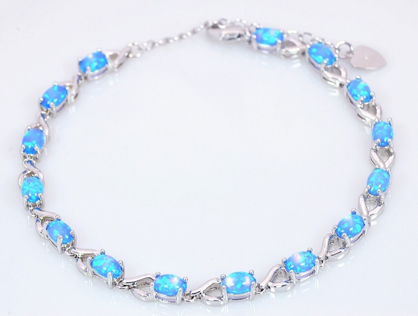 Hawaii Blue Opal Cute Oval Bracelet 925 Sterling Sliver Jewelry For Women Girls