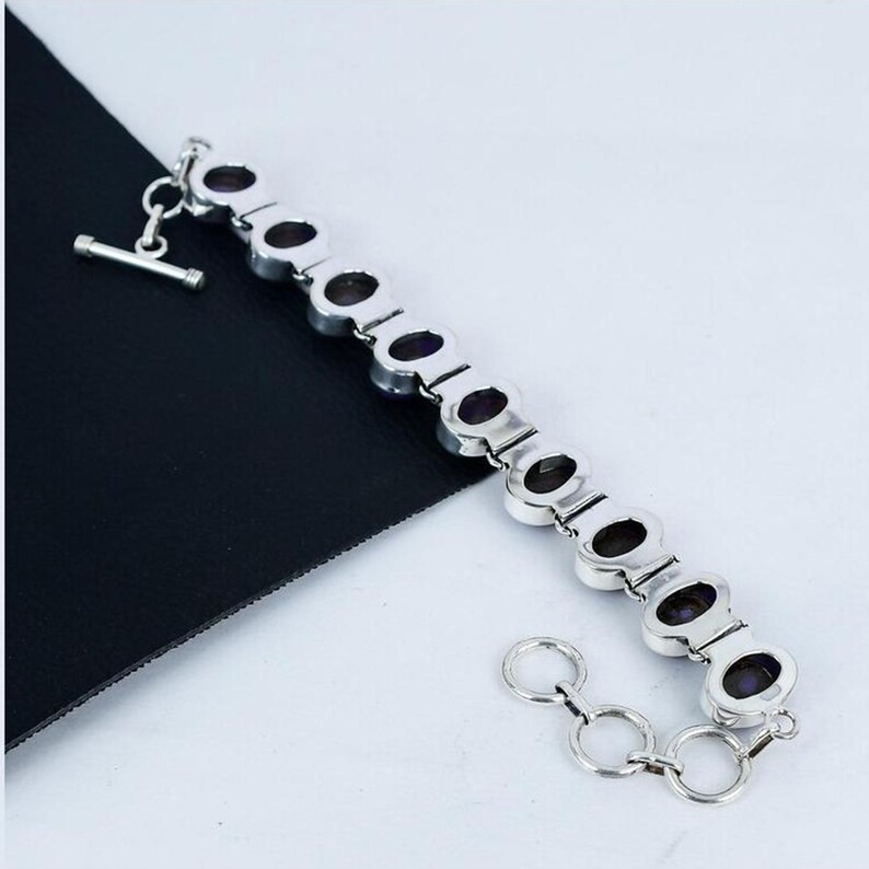 925 Sterling Silver Natural Labradorite Oval Gemstone Link Bracelet Handmade
