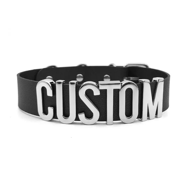Leather Choker Collar Custom Letter Necklaces For Women Men YES DADDY HOTWIFE U4