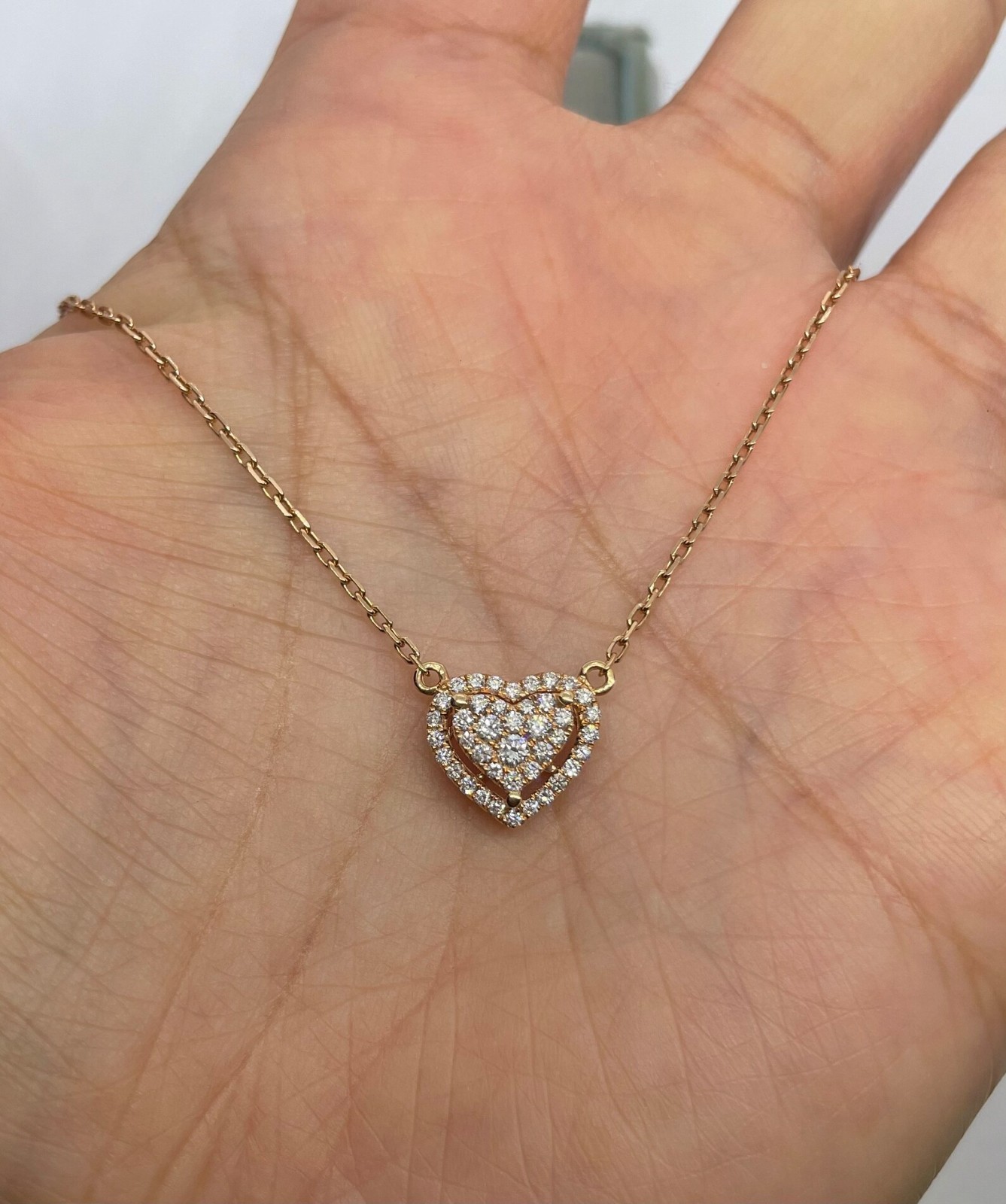 1.00 Ct Round EF VS Heart Shape Halo Lab Grown Diamond Necklace in 14K Rose Gold