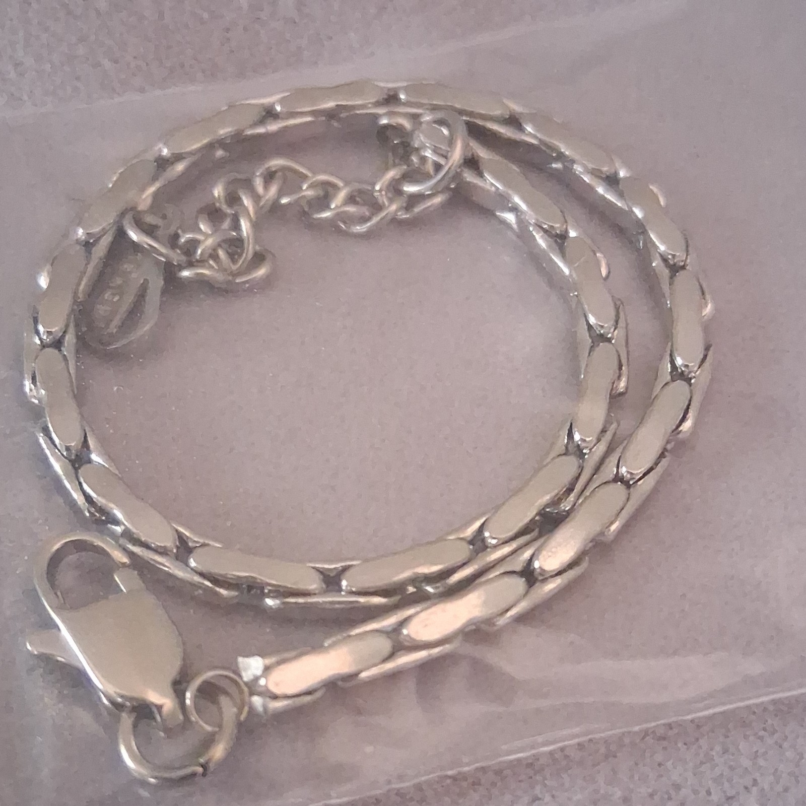 Lot of 3 Silver Tone Chain Bracelets, Snake/Oval/Geometric Links, Heart Charm