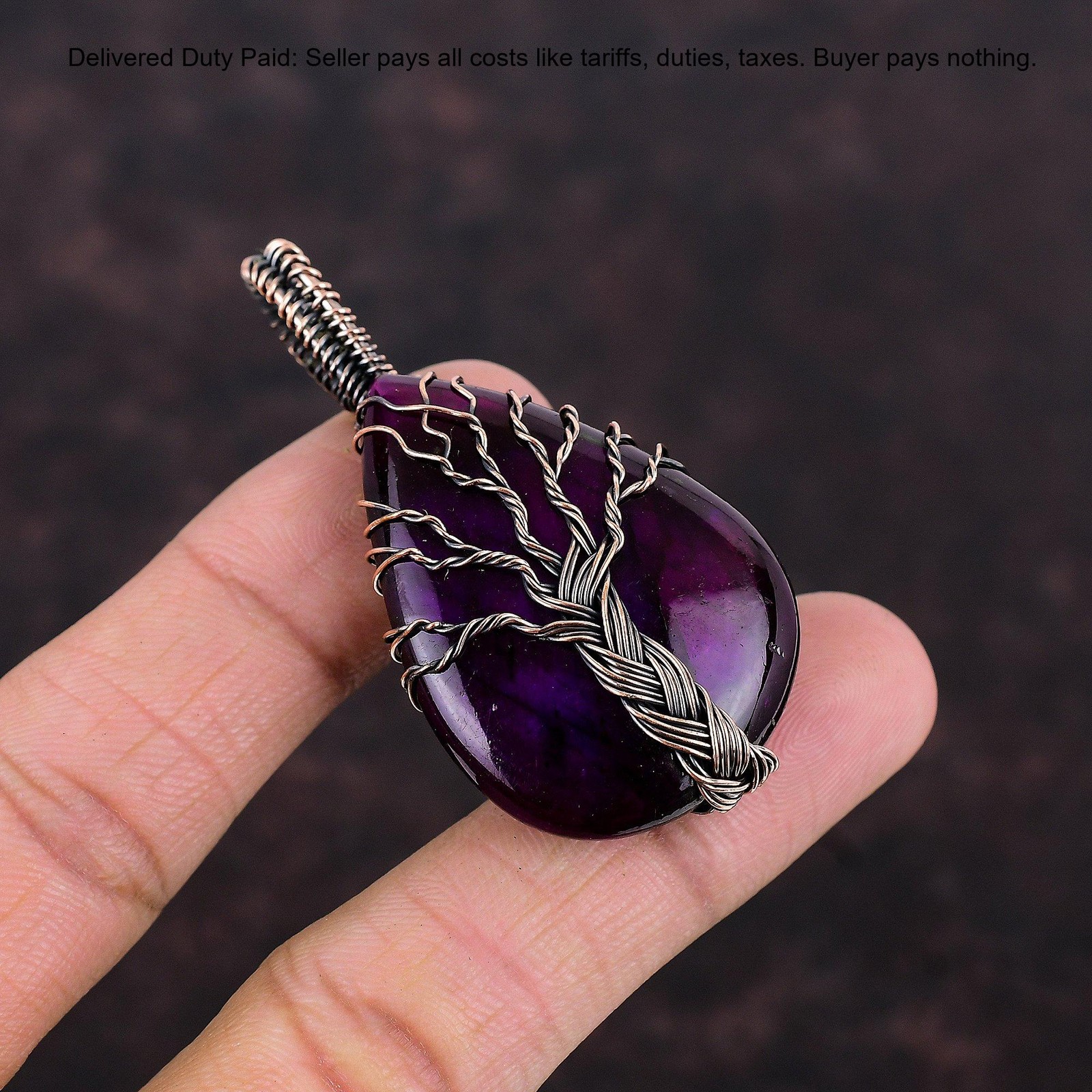 Natural Pink Fire Labradorite Christmas Tree Of Life Wife Pendant Jewelry Copper