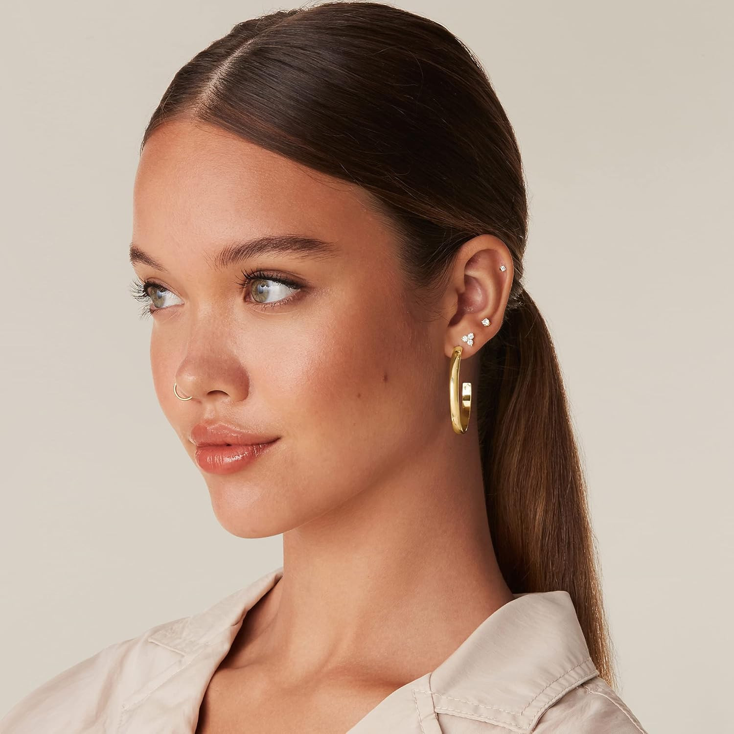 14K Gold Plated Wide Flat Edge Hoop Earrings for Women | Rose, White and Yellow