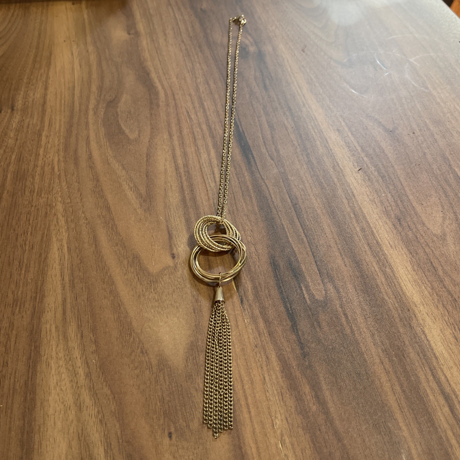 Long Multi Circle Tassel Necklace Pendant Link Chain Lobster Claw Clasp