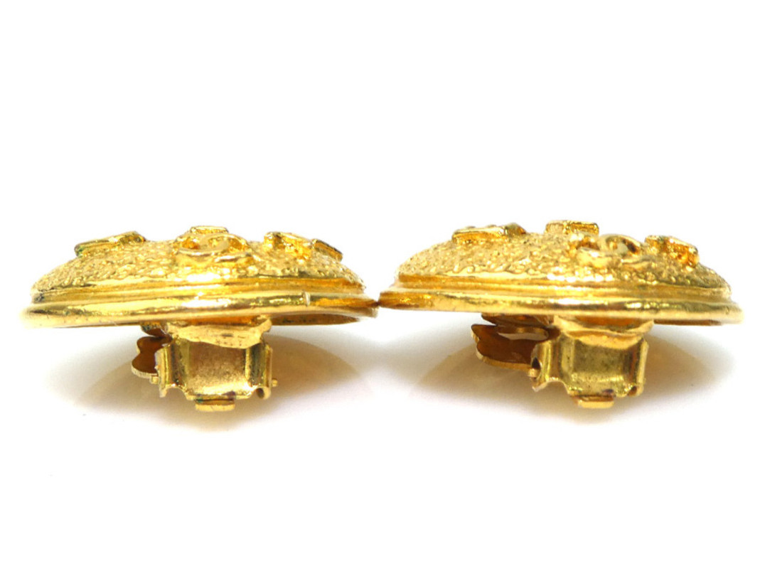 CHANEL Earrings Alphabet Logo Gold Tone Metal Clip-on Stamped Authentic